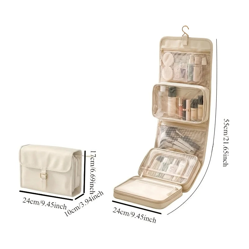 Large Capacity Hanging Toiletry Bag for Women, Waterproof Travel Cosmetic Organizer with Dry Wet Separation Folding Wash Pouch