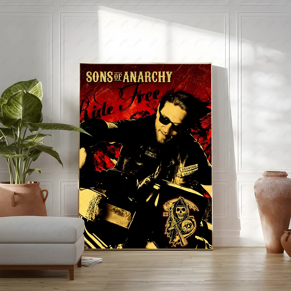 S-Sons Of A-Anarchy Crime Movie Poster Sticky Wall Art Printing Waterproof Home Living Bed Room Bar Hallway Aesthetic Decor