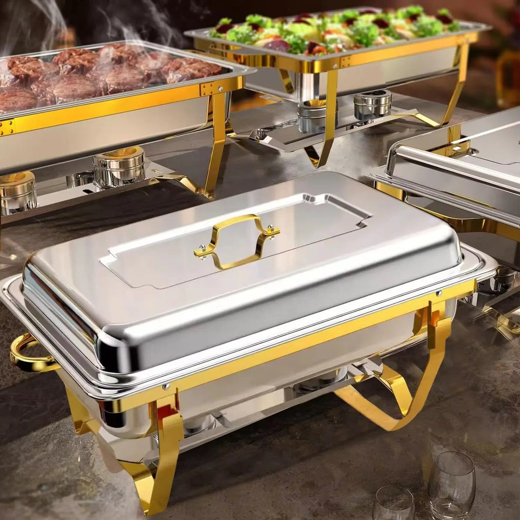 Gold Chafing Dish Gold Plated Stainless Steel Stove Economy Square Folding Flip Hotel Buffet Stove