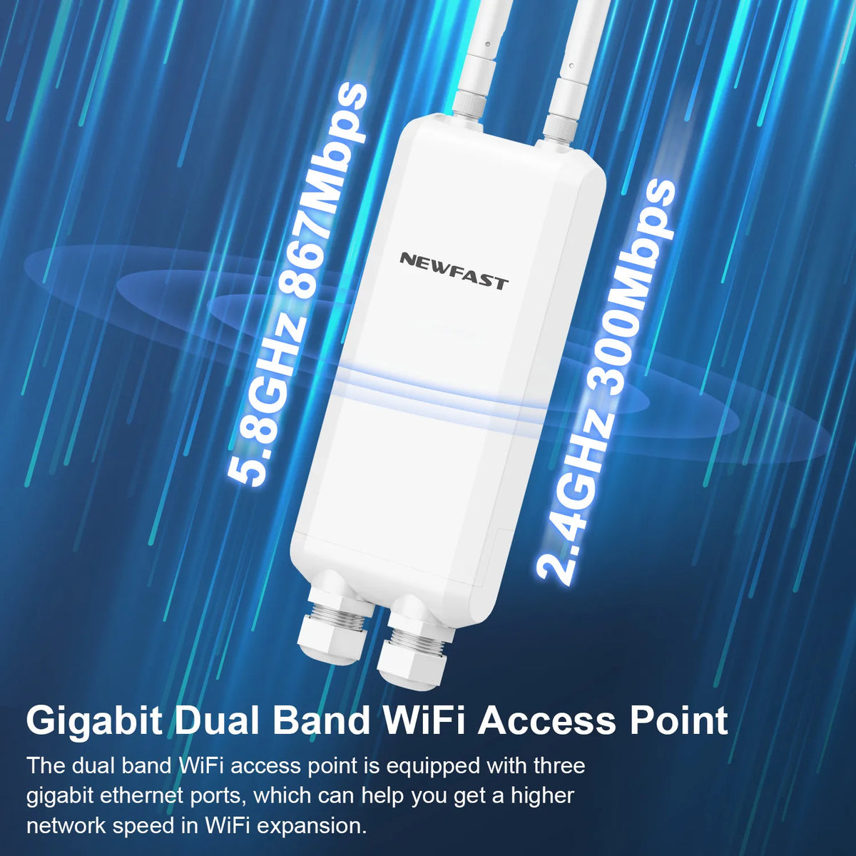 NEWFAST 2.4G/5.8G Outdoor Wireless AP 1200Mbps Access Point 48V POE Wifi Router Long Range WI-FI Extender Gigabit