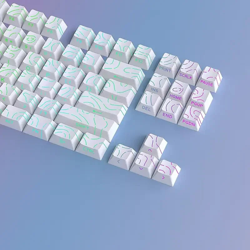 97 Keys White Contour Lines PBT Double Shot Keycaps Sidelit Light Backlit Translucent Cherry Profile for MX Mechanical Keyboards