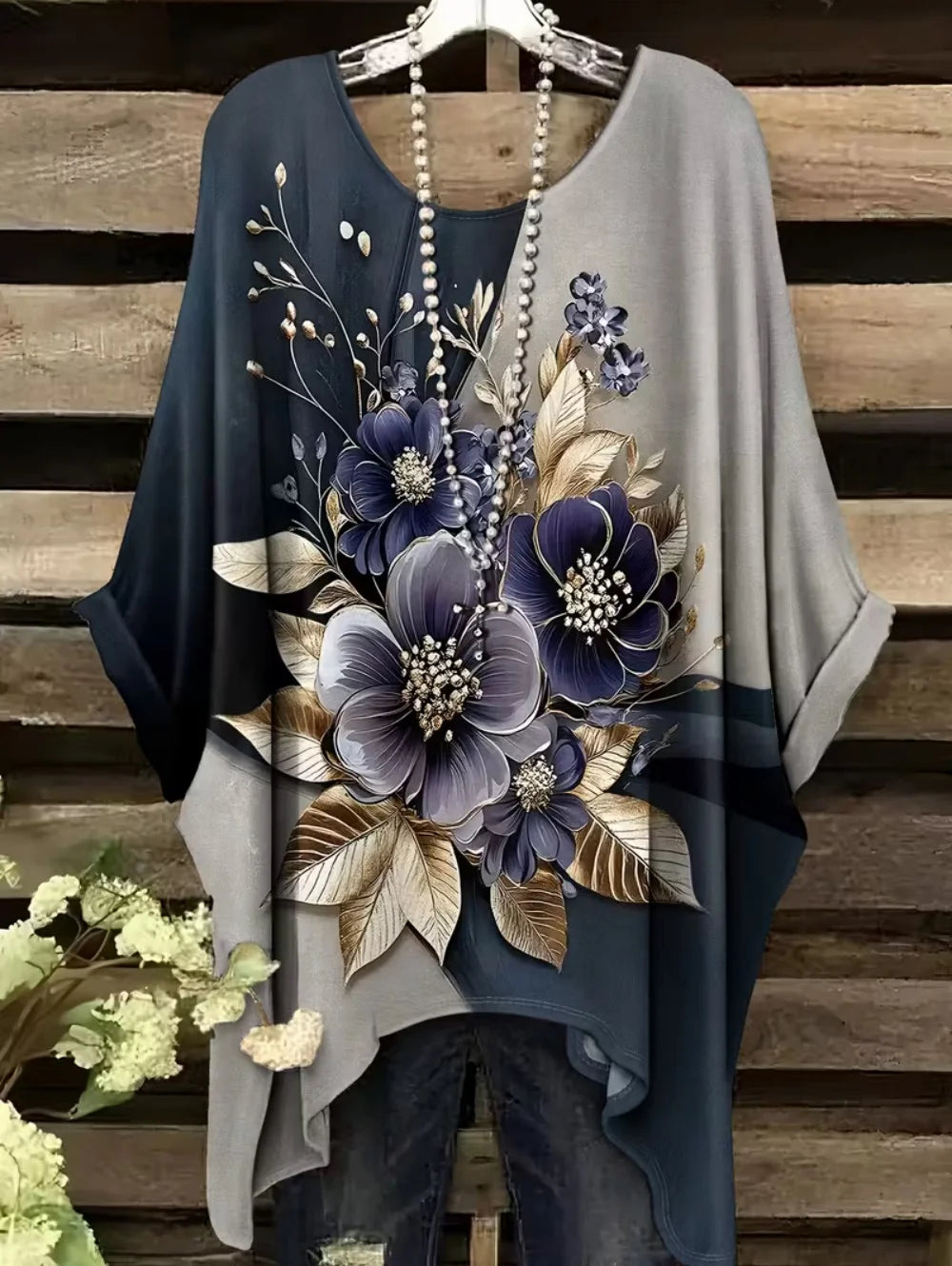 Bohemian Chic Women's T-Shirt Vintage Floral Graphic O-Neck Pullover Short Sleeve Tees Oversized Irregular Hemline Y2k Clothes