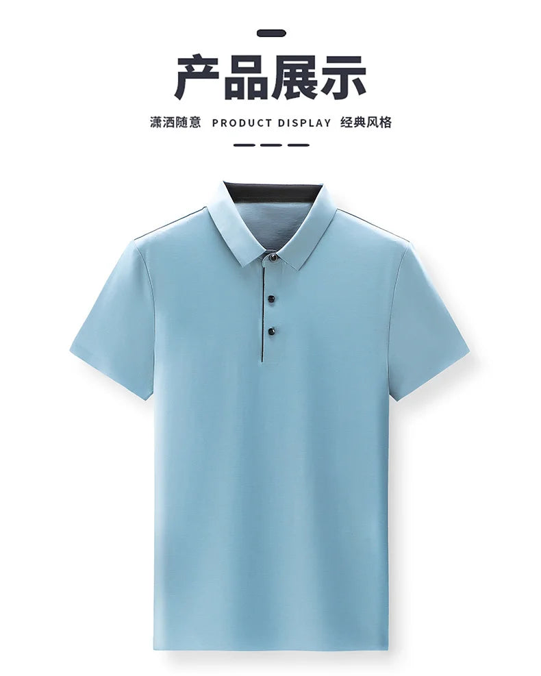 Bamboo Fiber Viscose And Cotton Blend Polo Shirt Men Short Sleeve Collar New Seamless T-shirt Summer Thin Lightweight Poloshirt