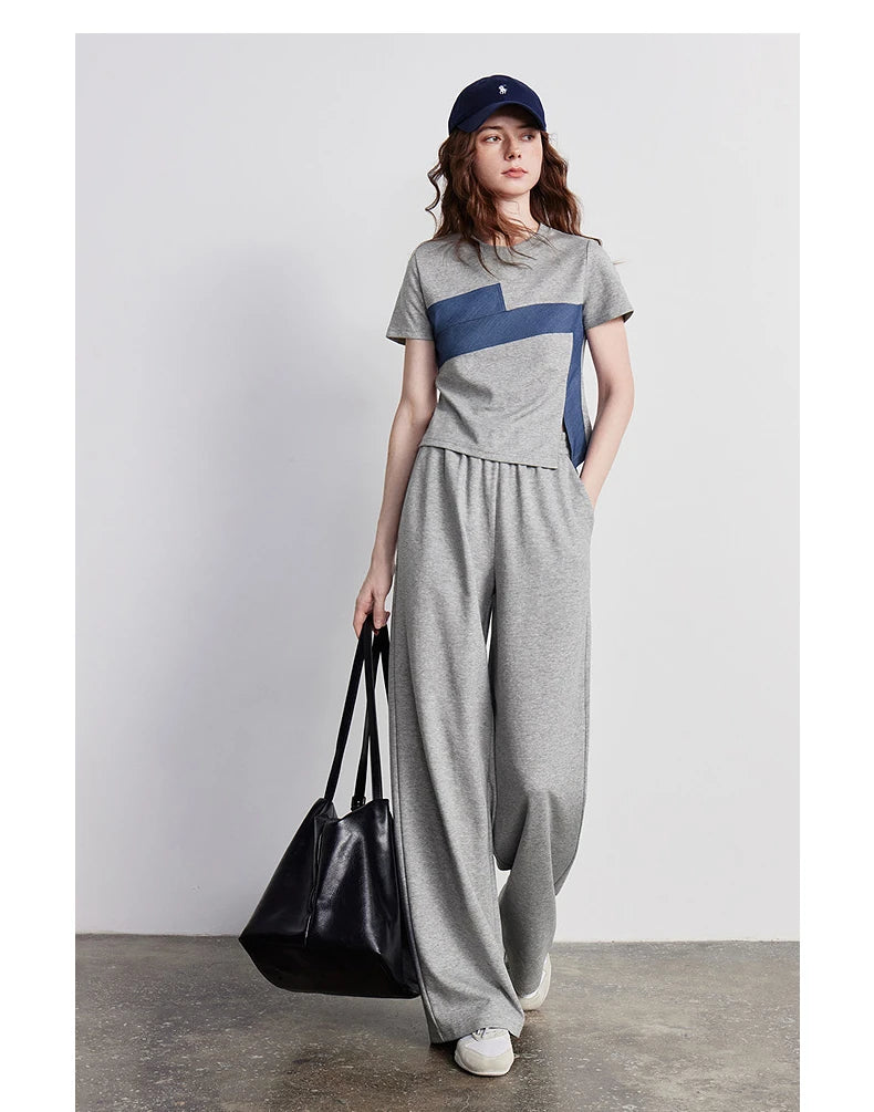 TOYOUTH Women Two Piece Set 2026 Summer New T-Shirt Wide Leg Pants Color Block Splicing Casual Sporty Trendy Outfits