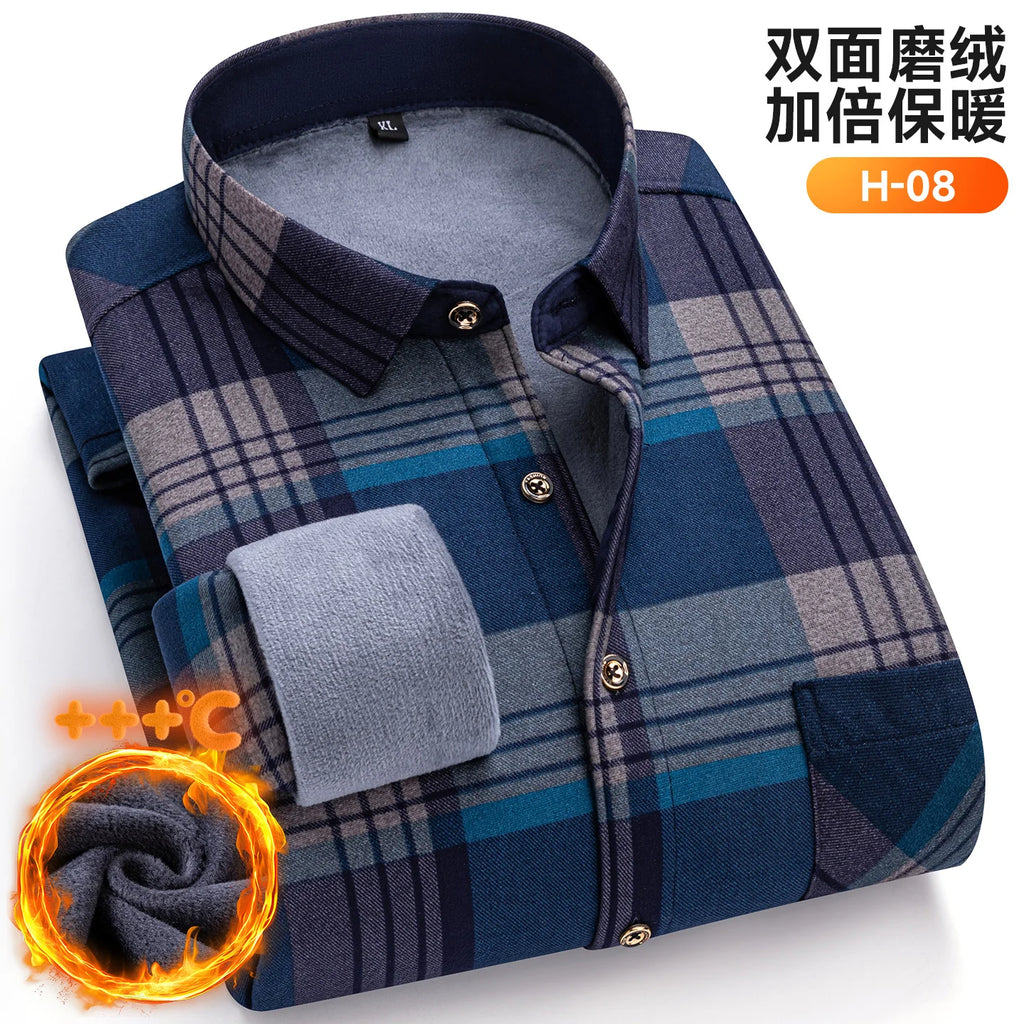 Plus Size 8XL 7XL 6XL Men's Thickene Shirt Long Sleeve Fleece Warm Winter Autumn Casual Soft Print Daily Thermal Male Clothing