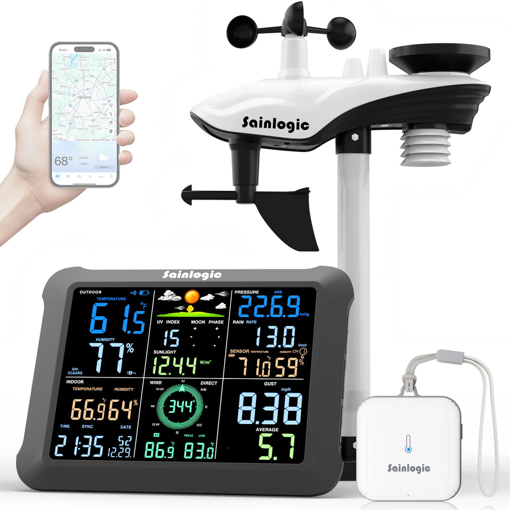 Sainlogic SA9 Plus Smart Weather Station, WiFi/Bluetooth Wireless Sensor, Weatherseed AI 24H Forecast, Rain/Wind/UV, 2-Year Data