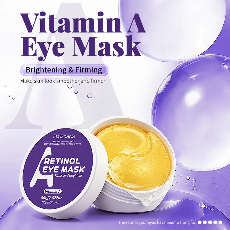 Retinol & Collagen Eye Mask, Vitamin A Under Eye Patches – Hydrating, Reduce Eye Bags & Dark Circles, Anti-Aging, Brightening.