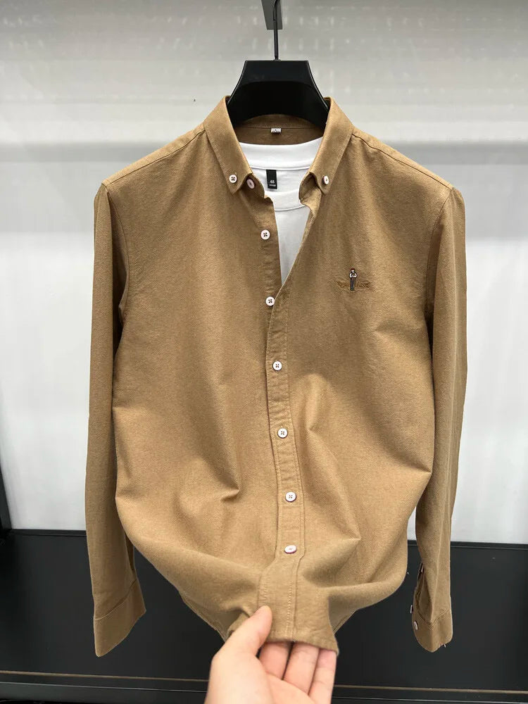 Luxury brand golf embroidered men's long sleeved shirt made 100% pure cotton comfortable and casual 2024 autumn new men's top