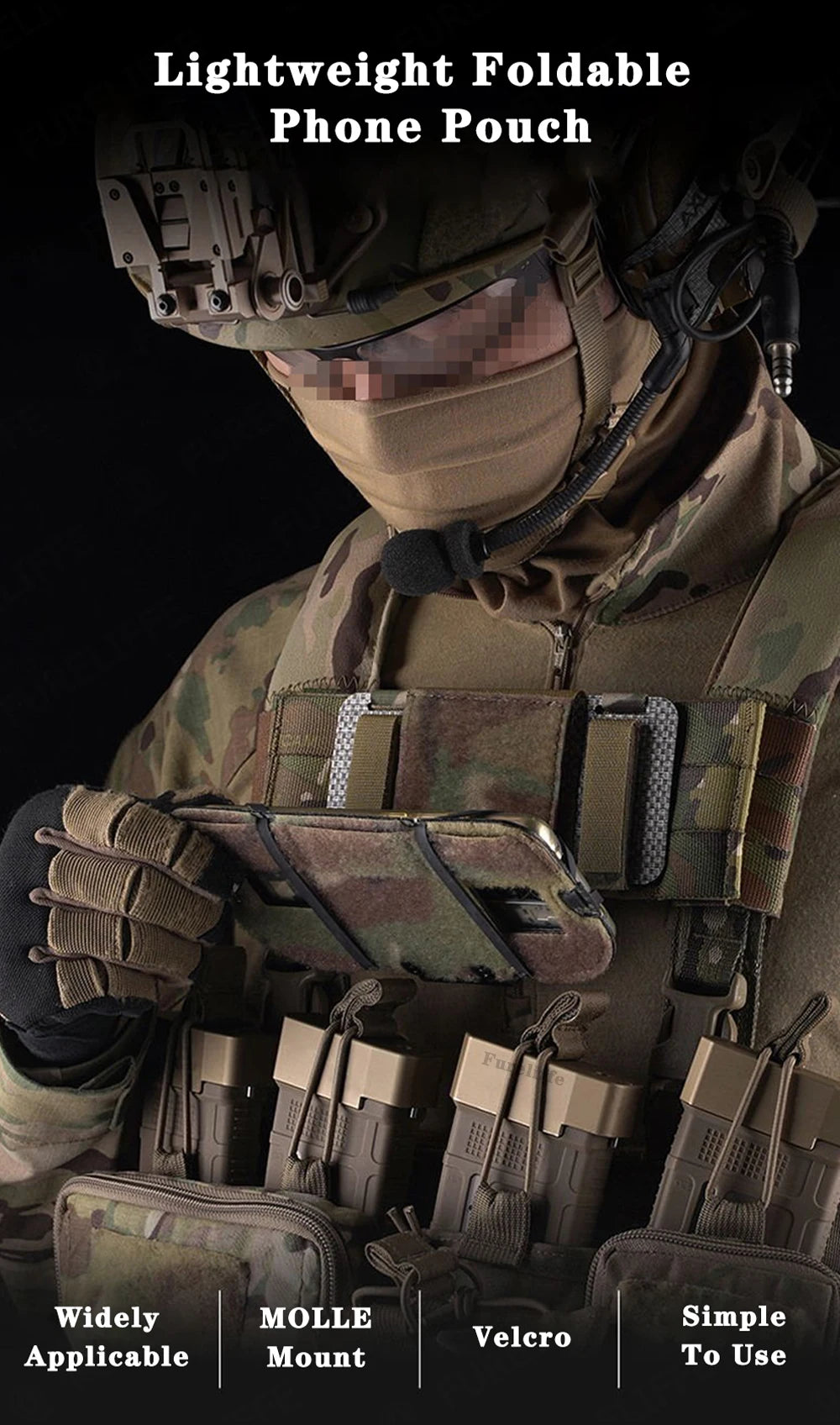 Tactical Phone Pouch with MOLLE/PALS Strap, Foldable Chest Phone Holder for Navigation & Tactical Vest Accessory