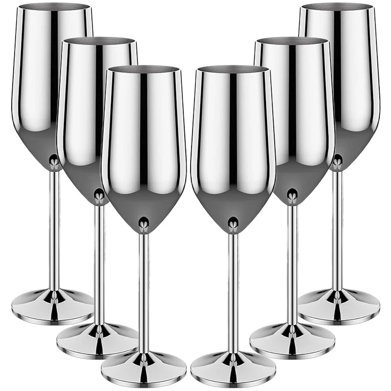 6Pcs Stainless Steel Unbreakable Metal Wine Glasses 220ml Cocktail Cups for Bar Drinking Glasses