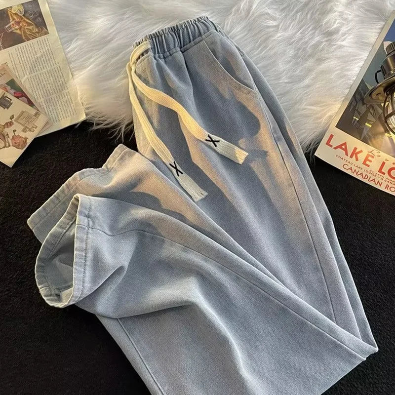 Loose Fit Straight Leg Men's Jeans Casual High Street American Sle Spring Autumn Dstring Waist Corduroy Teenager Faion