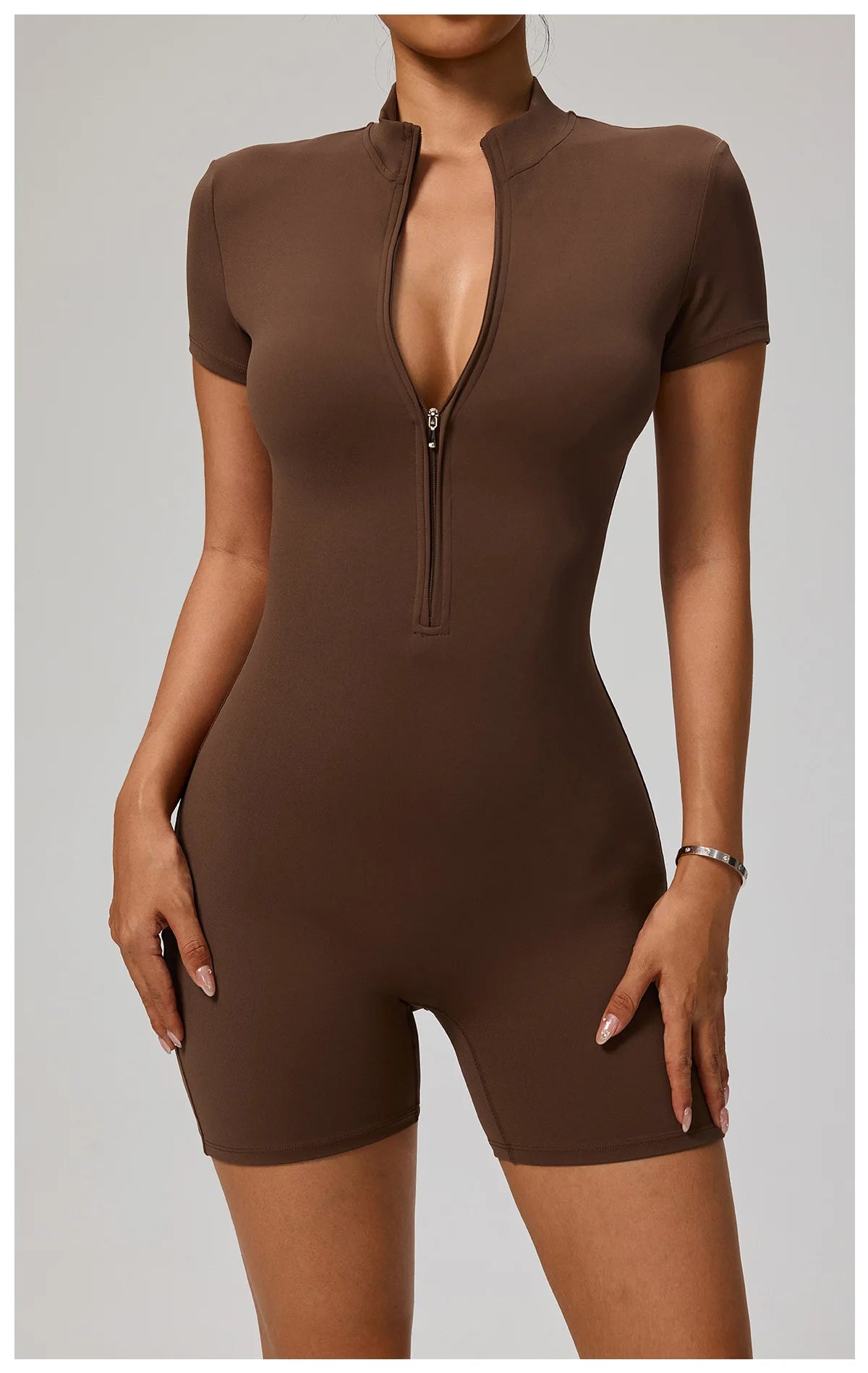 SOISOU Zipper Jumpsuit Women Short Sleeves Clothing Sportswear Woman Gym Yoga Sport Sets Nylon Workout Sets Women Tracksuit
