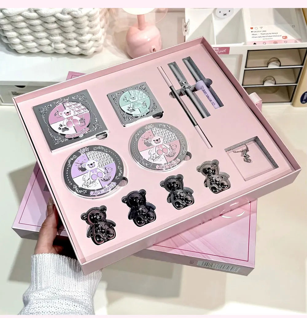 ART VALUE Face Makeup Sets Include 4Lip Mud,1Eyebrow Pen,1Mascara,1Eyebrow Tinted,1Pressed Powder,1Blusher,1Contour,1Eyeshadow