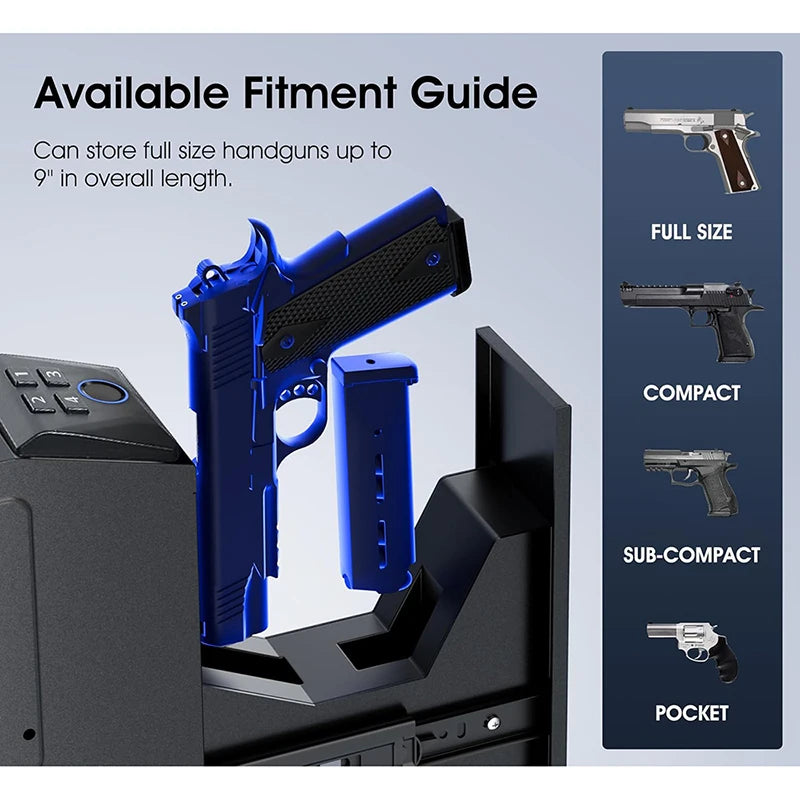 Biometric Gun Safe, 4 Ways Unlock with Fingerprint, Key Access, PIN Code, Mounted Nightstand Pistol Safe and Gun Lock Box