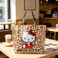 Leopard Print Hello Kitty Eco-Friendly Woven Large Capacity Storage Bag Officially Licensed Cartoon Plaid Waterproof Tote Bag Fo