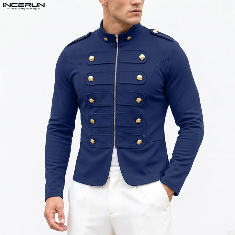 INCERUN Men's Jackets Solid Stand Collar Long Sleeve Double Breasted Male Coats Streetwear Zipper 2026 Fashion Casual Outerwear
