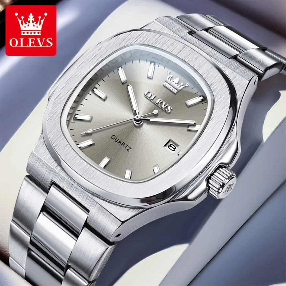OLEVS Men Watch 3696 Fashion Trend Original Watch Luxury Square Calendar Waterproof Luminous Simple Business Men Quartz Watch