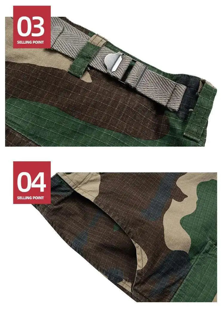 PFNW Men's Summer 2025 New Camouflage Calf-length Cargo Pants Buckle Belt Drawstring Men's And Women's Casual Shorts 28W6060