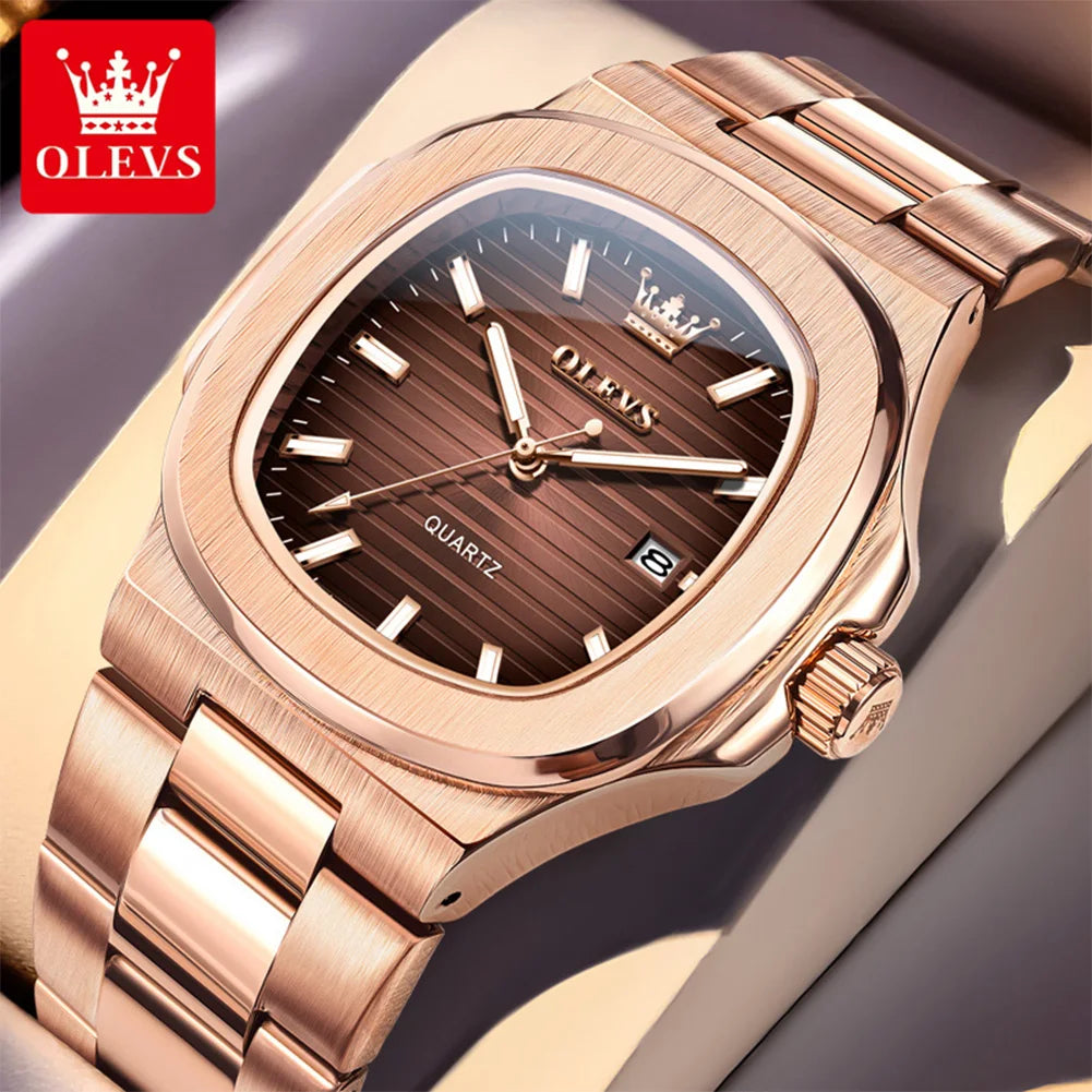 OLEVS Men Watch 3696 Fashion Trend Original Watch Luxury Square Calendar Waterproof Luminous Simple Business Men Quartz Watch