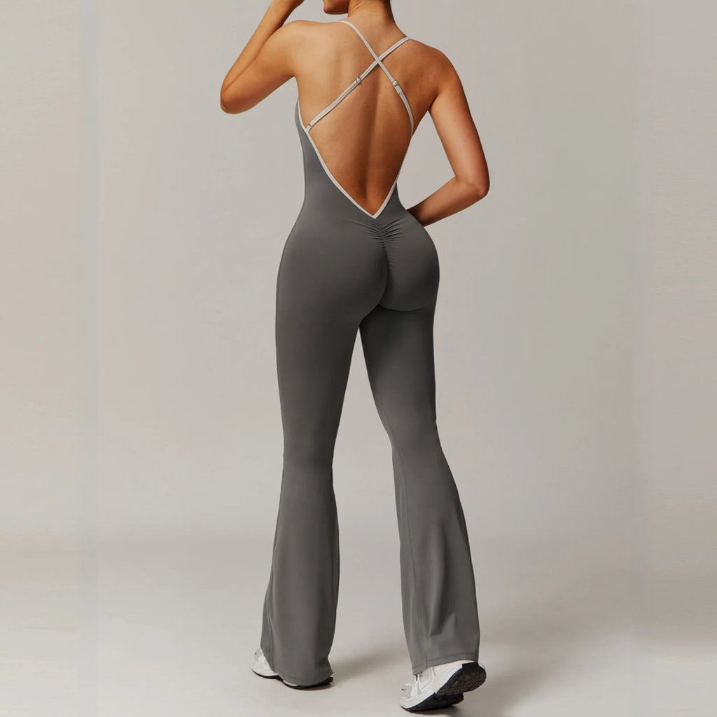 DLT3013 Back Adjustable Shoulder Strap Cross Slim Wide-Leg Yoga Dance Jumpsuit With Chest Pad Women Sports Fitness Jumpsuits