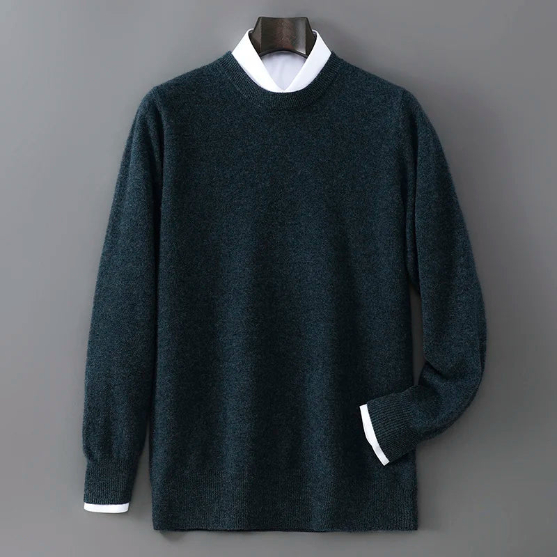 New Autumn And Winter Pure Wool Sweater Men's Round Neck Loose Thick Pullover Sweater Solid Color Cashmere Knitted Base Sweaters