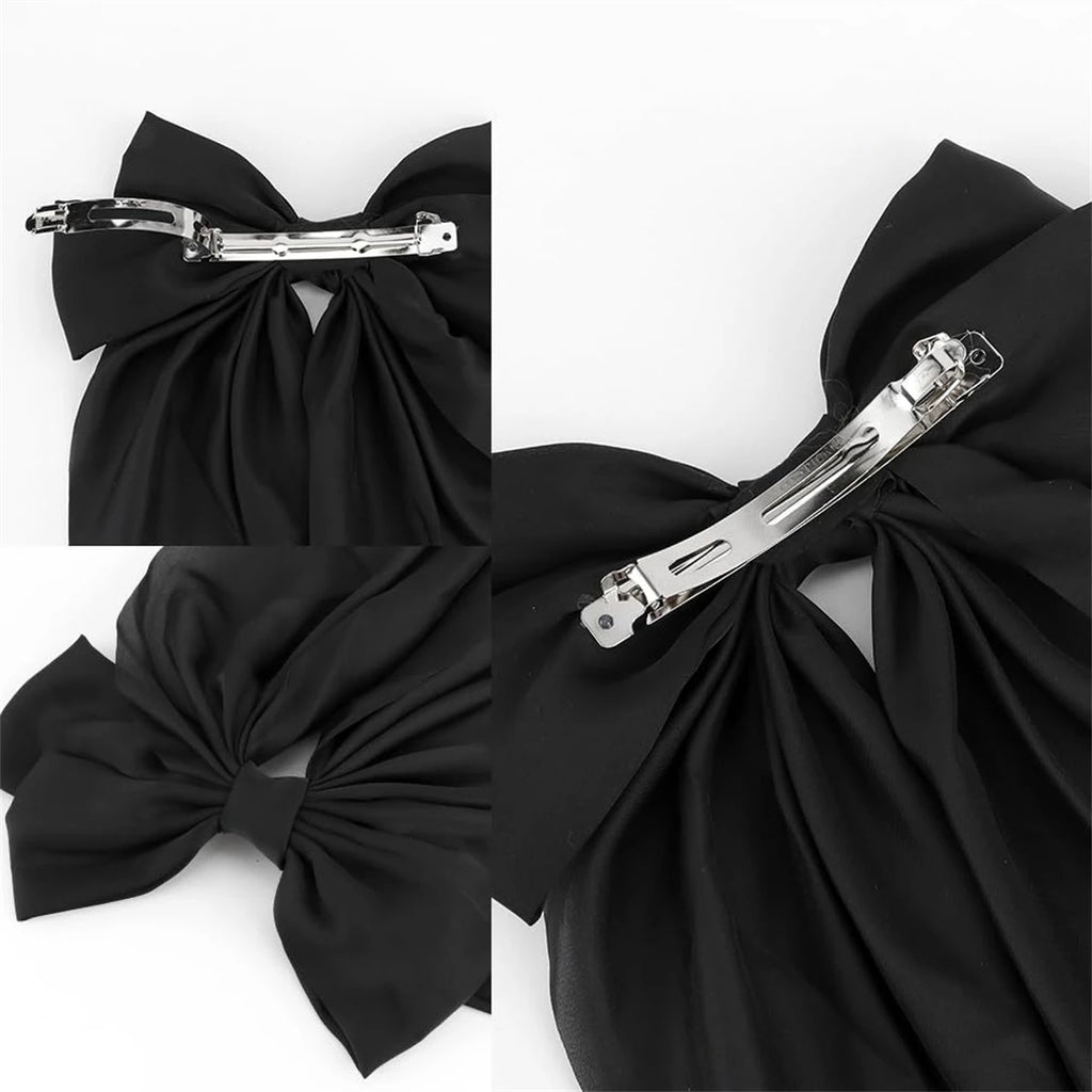 8 Ladies Satin Large White pink Red Blue Black Ribbon bow Oversized bow Long tail hair clip spring clip ponytail Hair accessorie