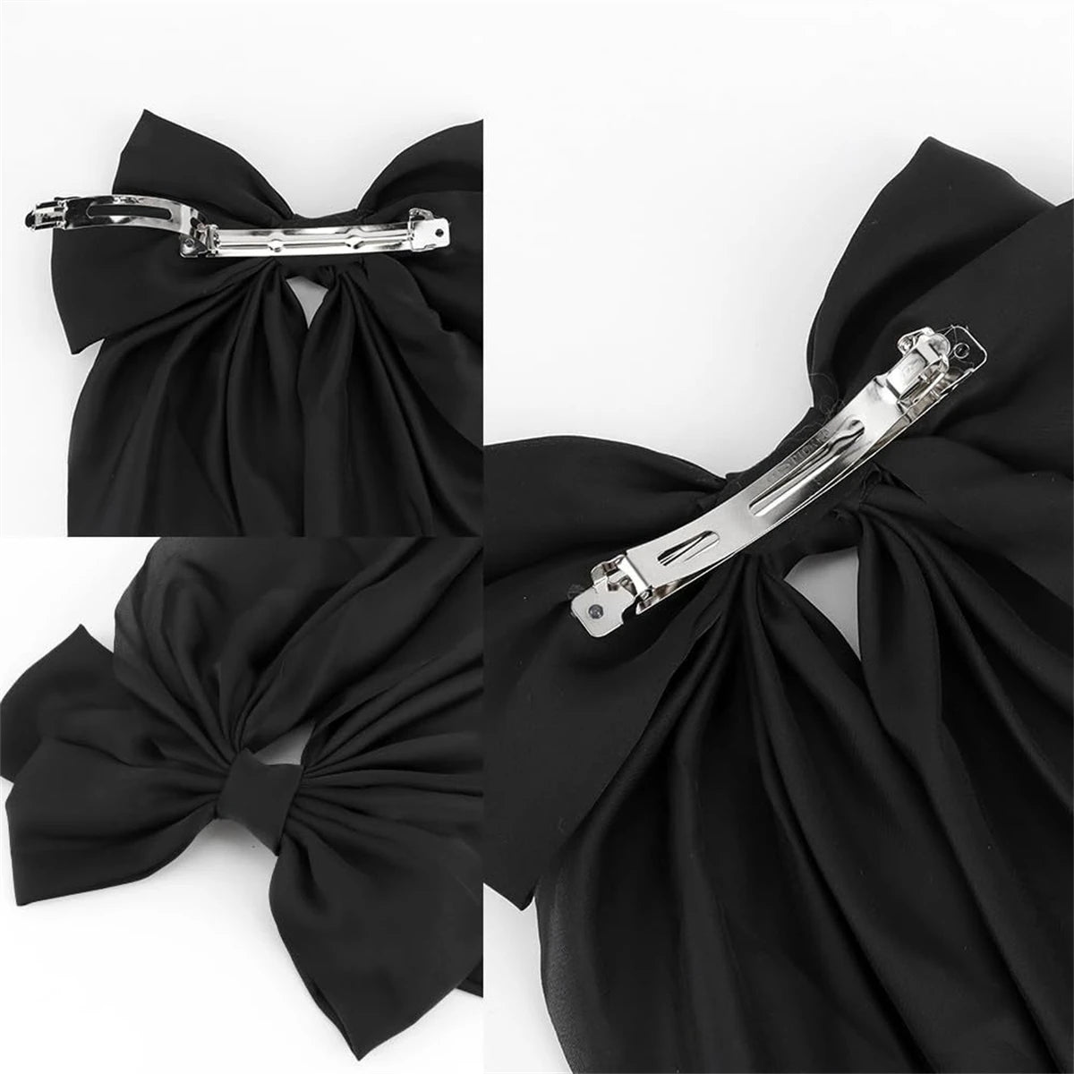 8 Ladies Satin Large White pink Red Blue Black Ribbon bow Oversized bow Long tail hair clip spring clip ponytail Hair accessorie