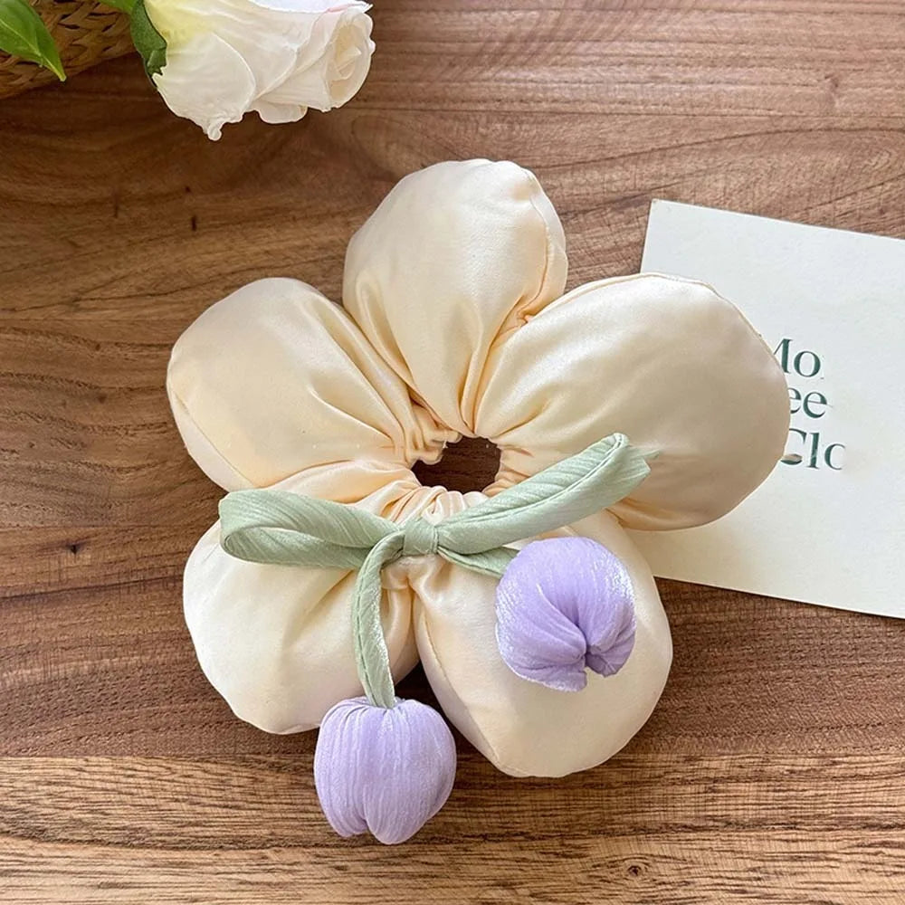 Sweet Tassels Tulip Hair Rope Cloth Bowknot Flower Hair Ring Hair Accessories Headdress Elastic Hair Band Women