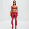Sexy Bikini Tops Leather 2 Piece Pant Set Outfits 2026 Women Summer Clothing Elegant Luxury Crop PU Top Two Piece Sets