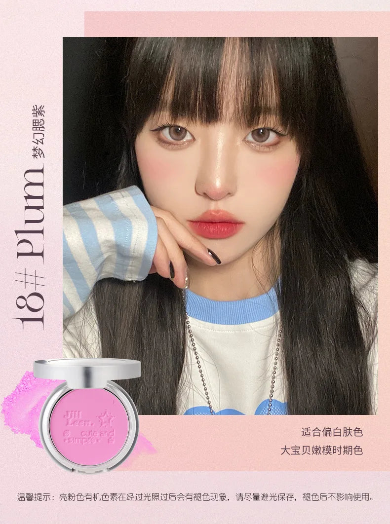 JILL LEEN Monochrome Colorful Soft Mist Blush Disc Highlight Grooming Peach Gills Purple Matte Brightening Expansion Color