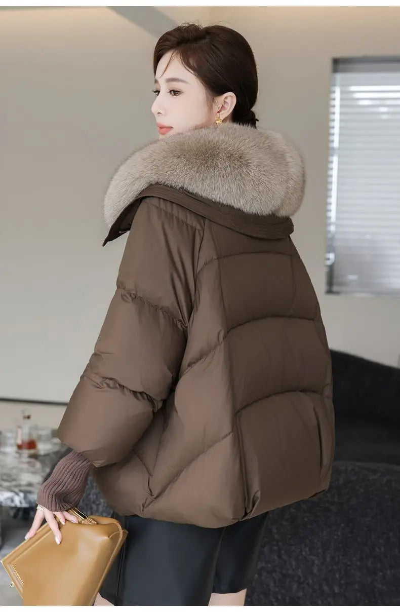 2026 Autumn/Winter New Down Jacket Women's Korean Loose Short Coat Female big fur collar Cotton Jacket Women Snow Parka Coats