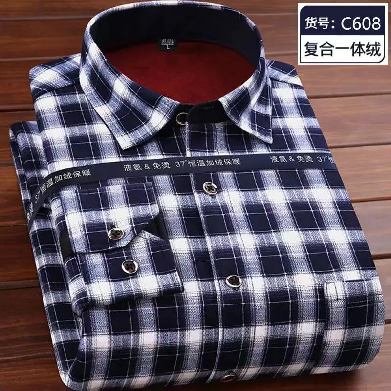 2026 Winter New arrival Men's Fashion Casual Long Sleeve Shirt autumn Men Fleece Thick Warm High Quality Large Size Shirt M-4XL