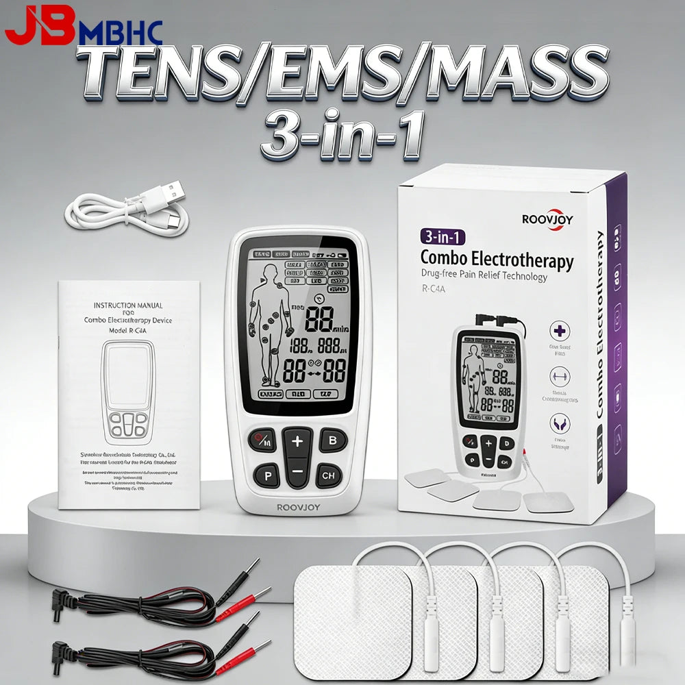 3-in-1 EMS & TENS Unit Machine Professional Muscle Stimulator Electronic Acupuncture Massager for Neck, Back, Legs, Feet & Body