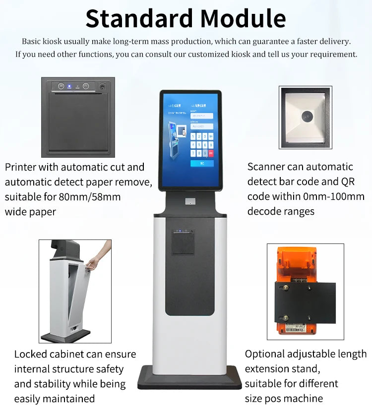 Customized 27 Inch ATM Cash Coin Acceptor Kiosk - Self-Service POS Terminal with Health & Parking Inquiry