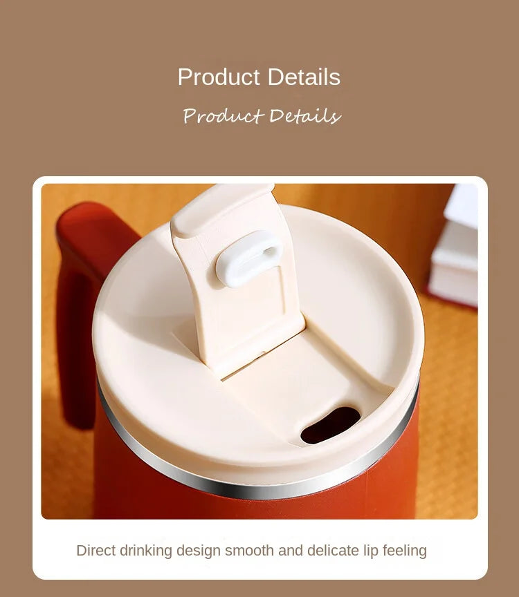 304 Stainless Steel Mug with Lid and Spoon Office Water Cup  High Aesthetic Coffee Cup, Breakfast Cup Water Bottles