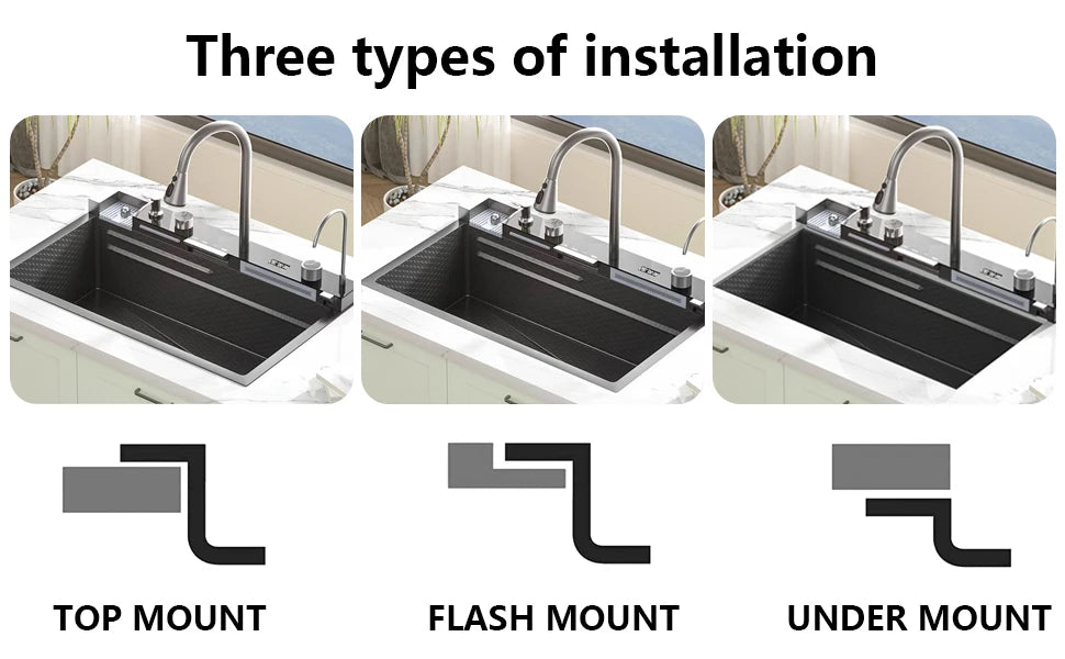 China Factory Kitchenroom Sink Multifunction  Smart Waterfall Stainless Steel Sink Kitchen Kitchen Sinks with 4function