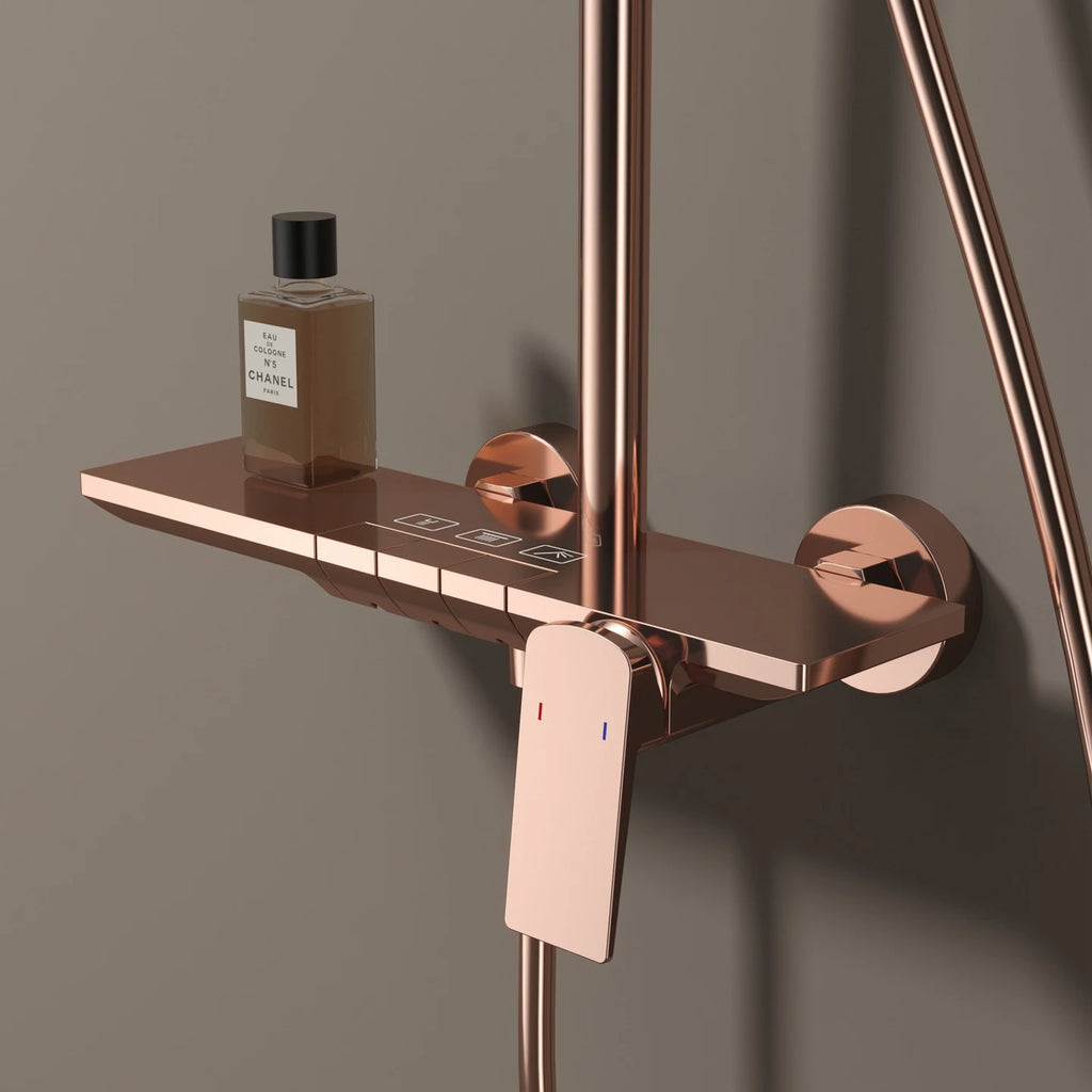Brushed Gold Piao Bathroom Shower System Set Brass Waterfall Bathroom Faucet 12 Inch Rain Shower Head Hot Cold Piano Shower Set