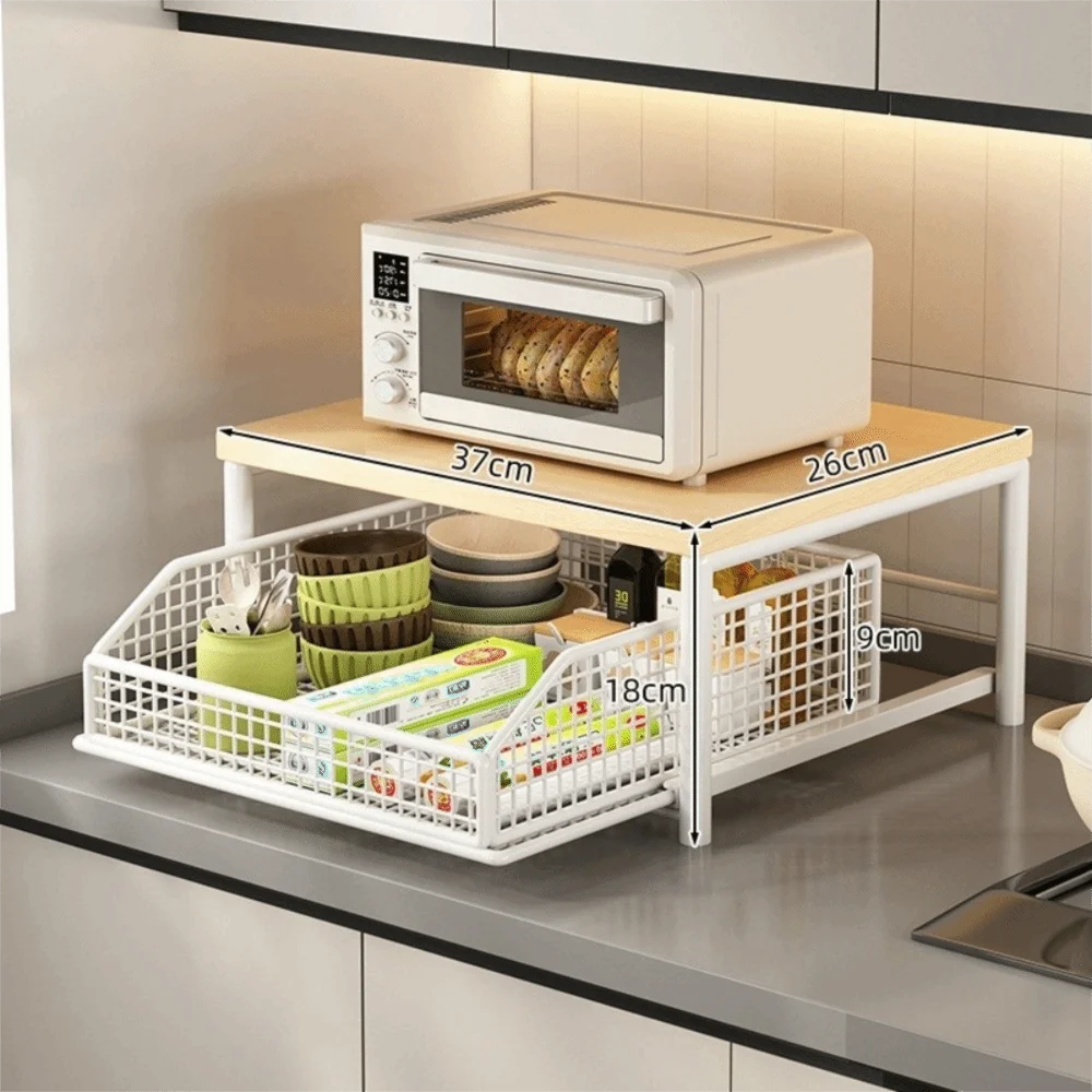 Multi-Functional With Drawers Microwave Stand Space Saving Countertop Storage Multi-Appliance Rack Microwave Rack Toaster Oven