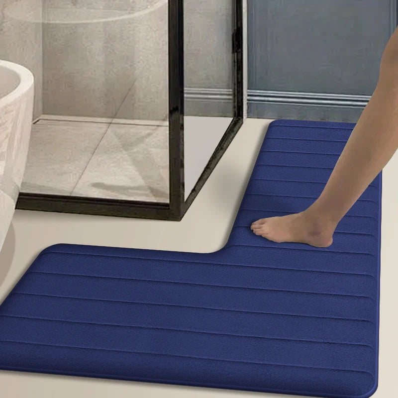 Simple L-shaped striped shower room door absorbent foot mat bathroom non-slip mat dirt-resistant toilet mat door mat