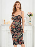 BEAUKEY Sexy Vintage Black Bandage Dress 2025 For Women Summer Draped Spaghetti Split Contrast Bodycon Dress XL Paded Vestido