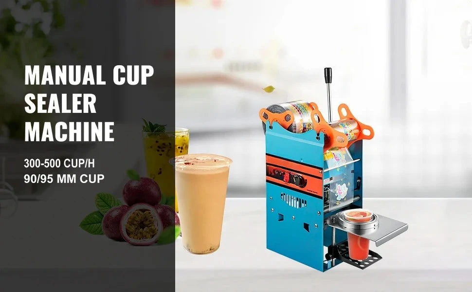 Manual Cup Sealer Machine 300-500 Cup/h with Heating Technology Boba Tea Cup Sealing Machine for 90/95mm Cup Diameter