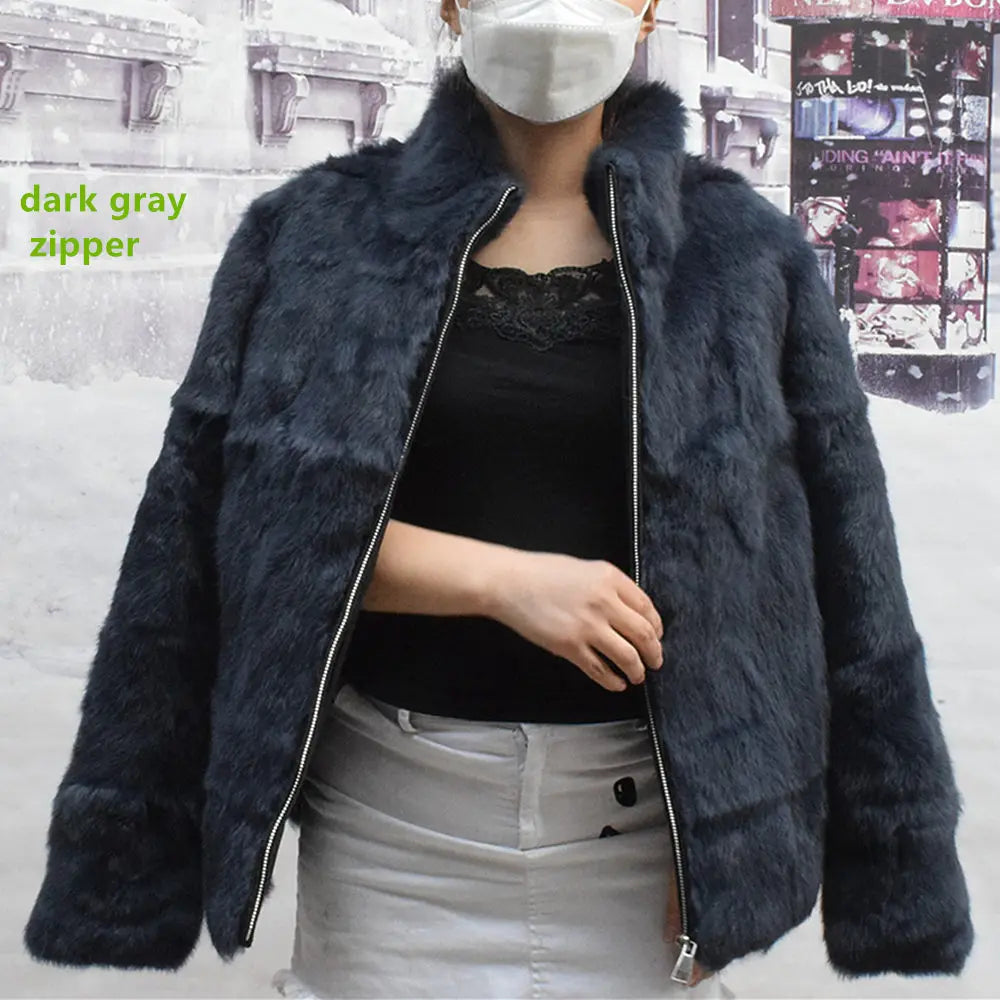 Natural Rabbit Fur Coat Women Winter Jacket Real Leather And Fur Bolero Women's Clothing Female Outerwears With 2025 Black Cold