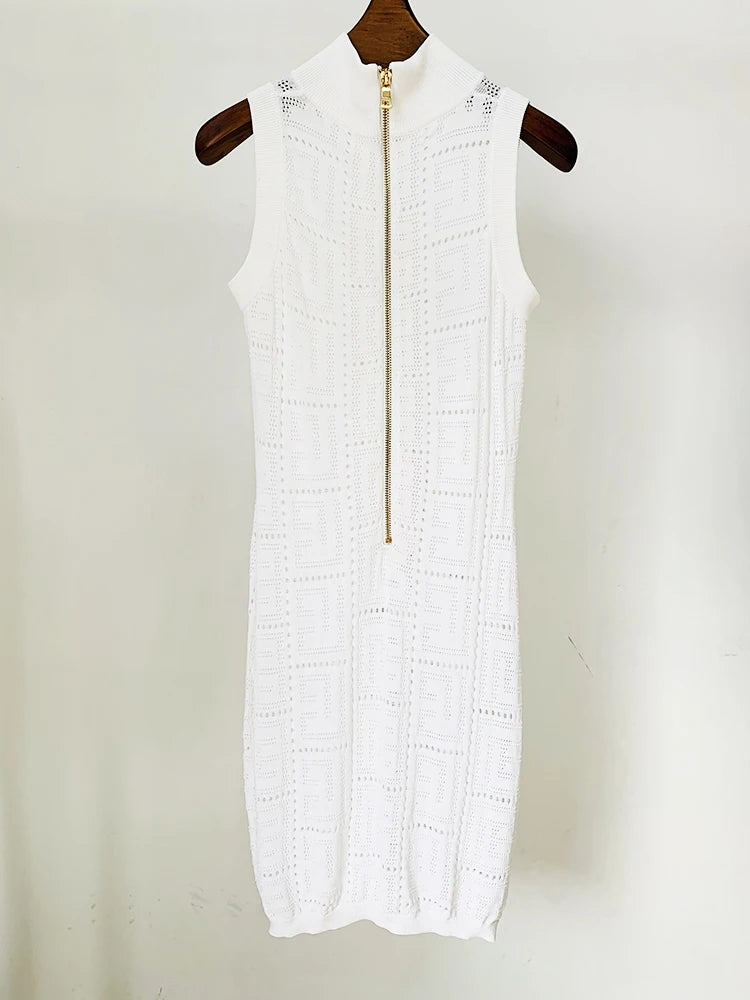 HIGH STREET Newest 2026 Summer Fashion Designer Sleeveless Hollow Out Monogram Knitted Tank Dress