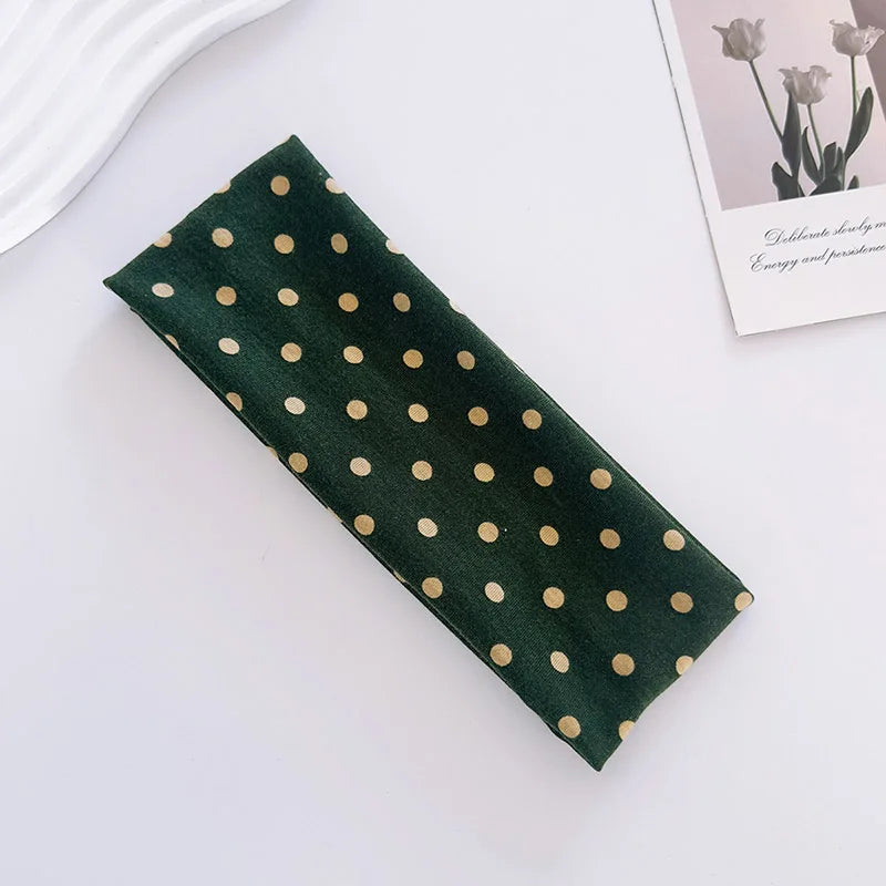 Hot Sale! Polka Dot Yoga Elastic Headband Fashionable Travel Vacation Makeup Headband Sports Fitness Sweat-absorbent Hairband