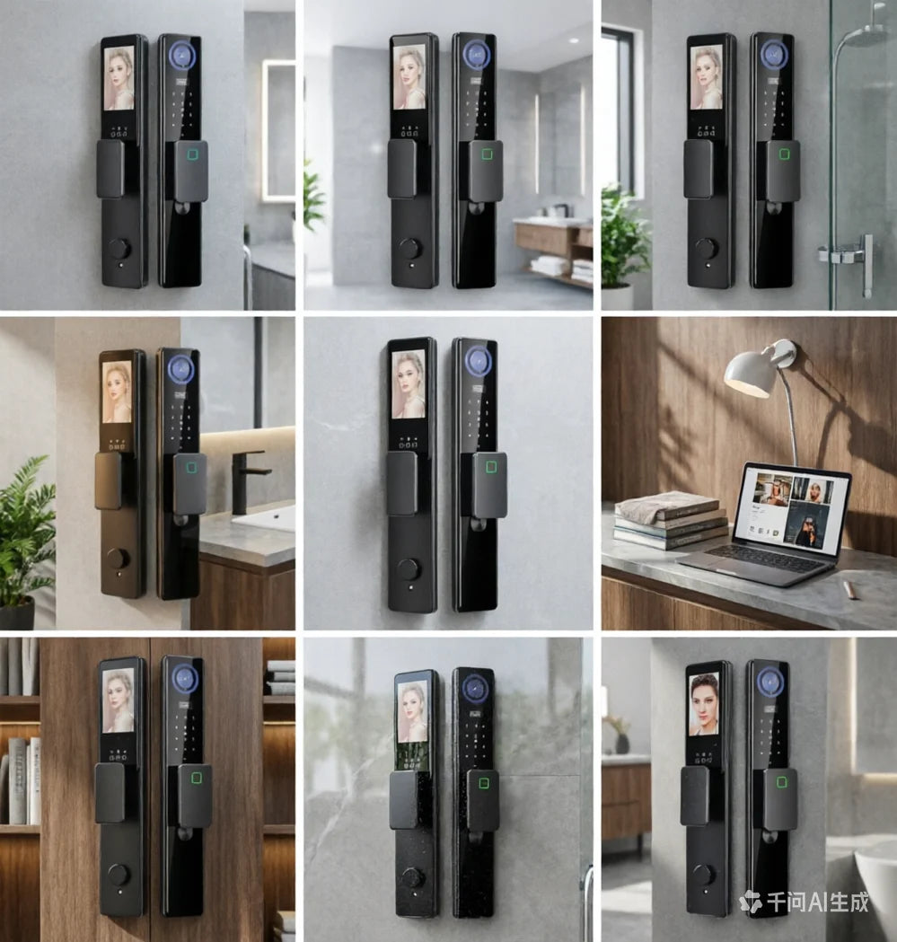 Smart Door Lock 3D Facial Recognition Fingerprint Password IC Card Key Access WiFi Remote Control HD Wide Angle Camera App