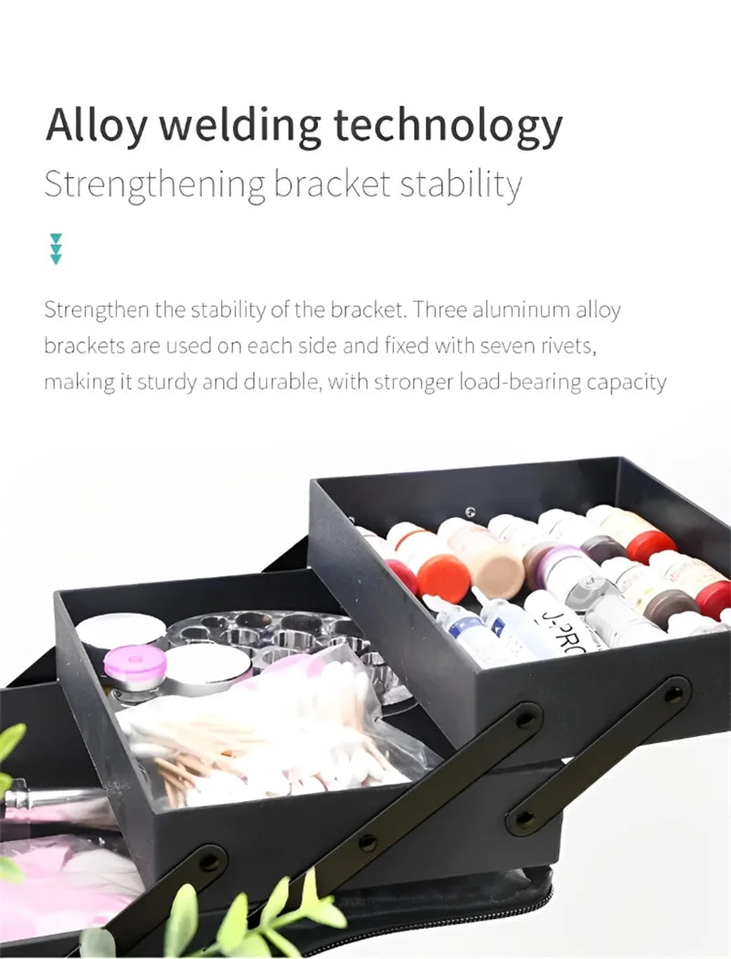 Large Capacity Makeup Train Case Foldable Multi-layer Adjustable Trays Manicurist Box Portable Cosmetic Storage Nail Organizer