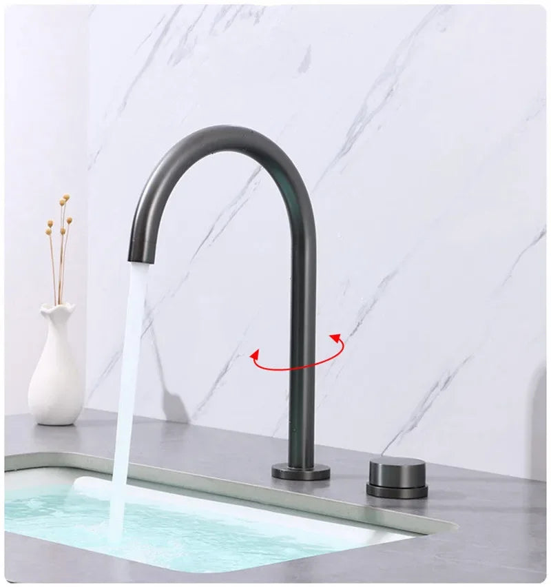 Basin faucet Bathroom two holes Widespread Brushed Gold bathroom sink tap 360 rotating widespread Black basin Tap