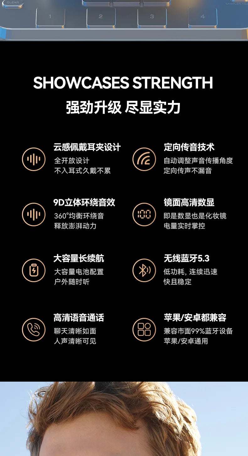 Wireless Bluetooth headset M47 ear clip type non-in-ear battery display, long battery life, long wear is not painful ear buds