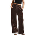 Women's High Waist Velvet Wide Leg Pants Drawstring Elastic Waist Loose Casual Trousers Autumn Winter Solid Color Long Pants B