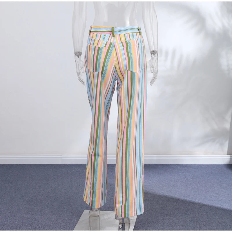 Casual Stripe Contrast Women's Pants Loose Zipper Button Pocket Wide Leg Female Pant 2026 Spring Summer Lady All-match Trousers